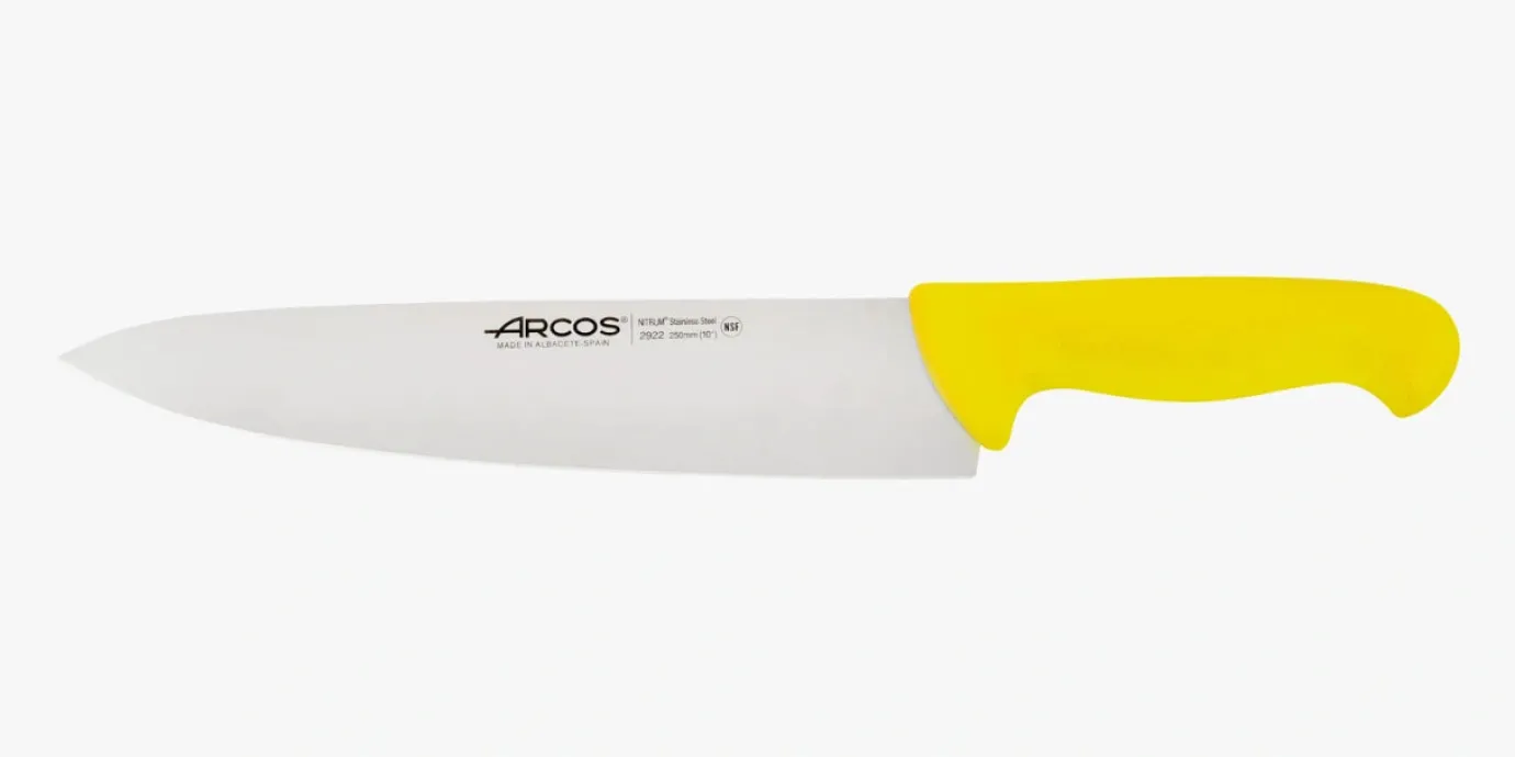 ARCOS Cocineros|Cuchillo Cocinero Filo Liso color amarillo Serie 2900 250 mm
