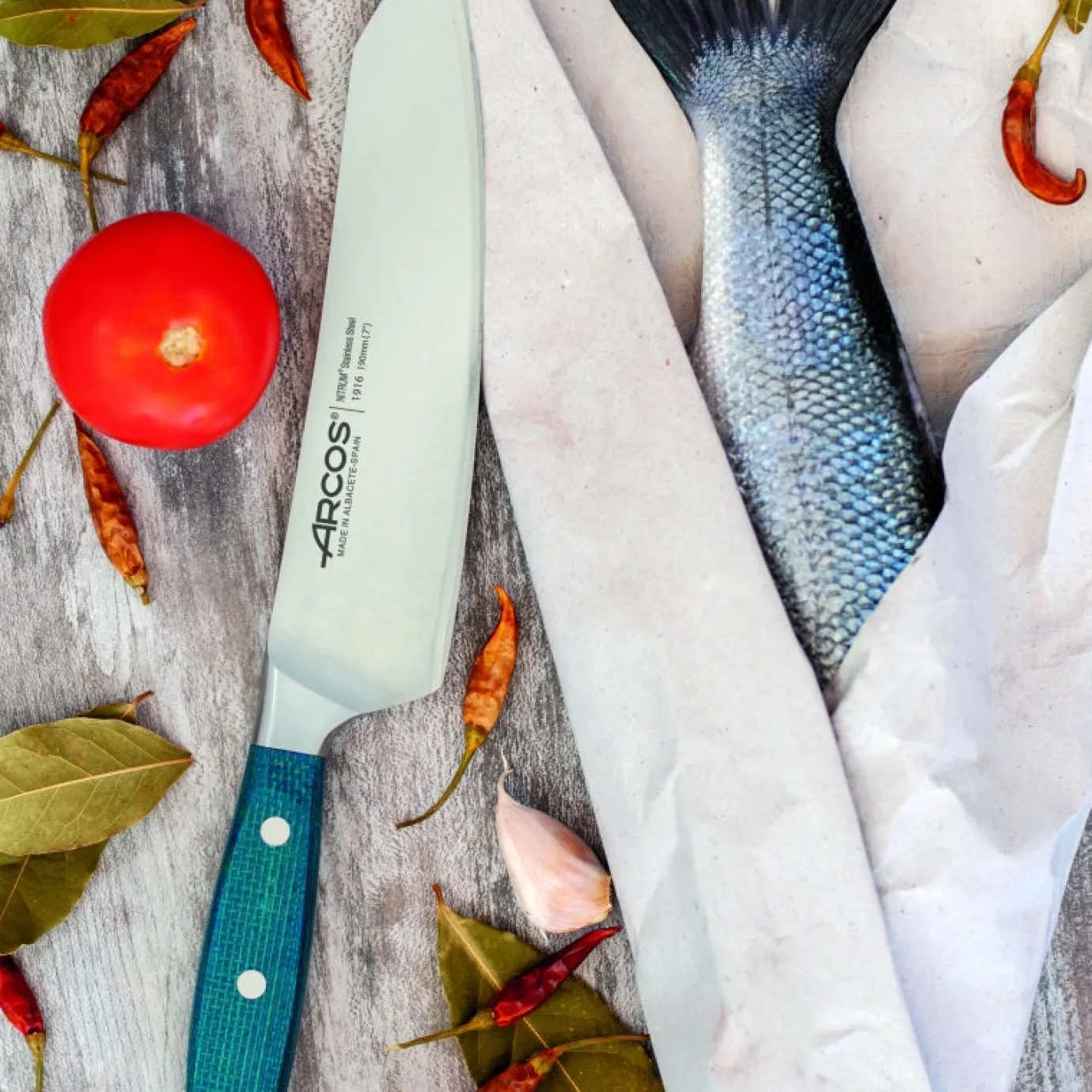 ARCOS Cuchillos Para Pescado|Japoneses|Cuchillo Rocking Santoku Serie Brooklyn 190 mm