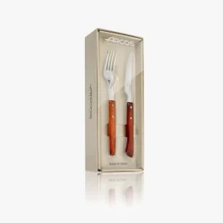 ARCOS Cuchillos Para Mesa|Juego 6 pzas. Cuchillos Chuleteros y 6 pzas. Tenedor Madera de Haya Comprimida