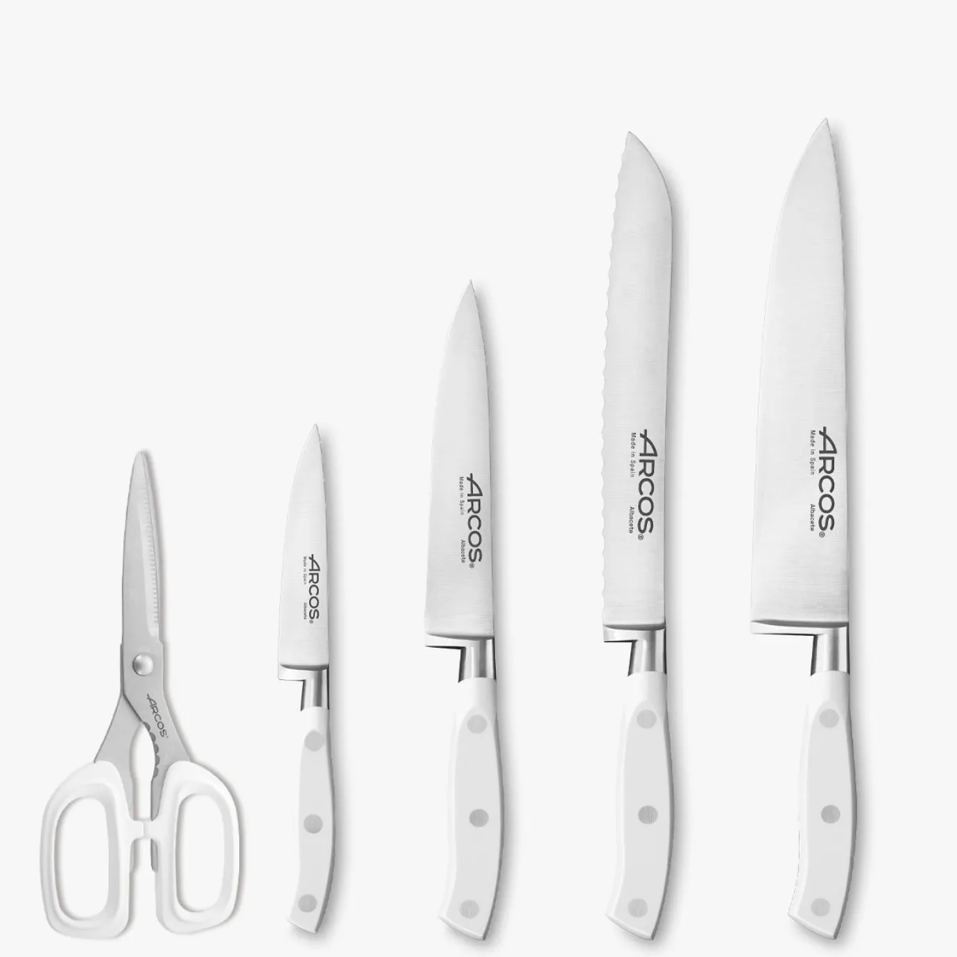 ARCOS Juegos De Cuchillos De Cocina|Juego Cocina 4 pzas. Serie Riviera Blanc + Tijeras + Taco