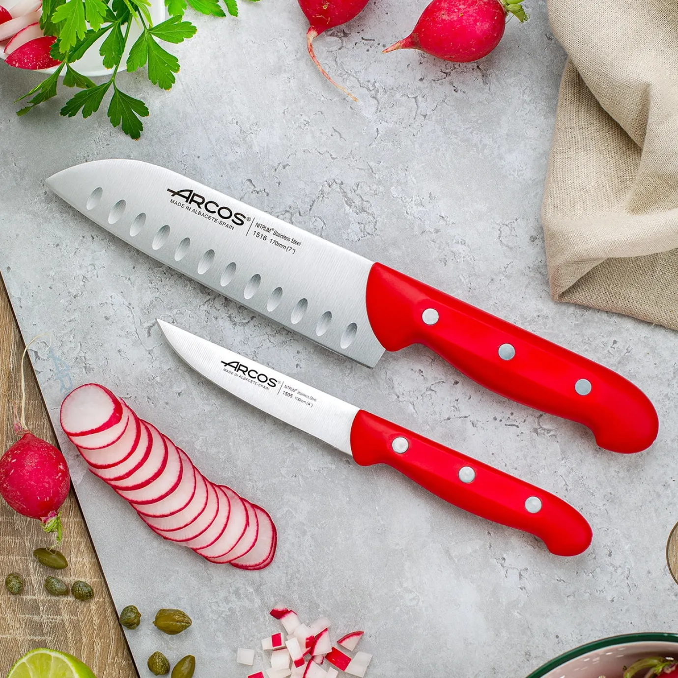 ARCOS Juegos De Cuchillos De Cocina|Juego Cocina 2 Pzas. Serie Maitre Rojo