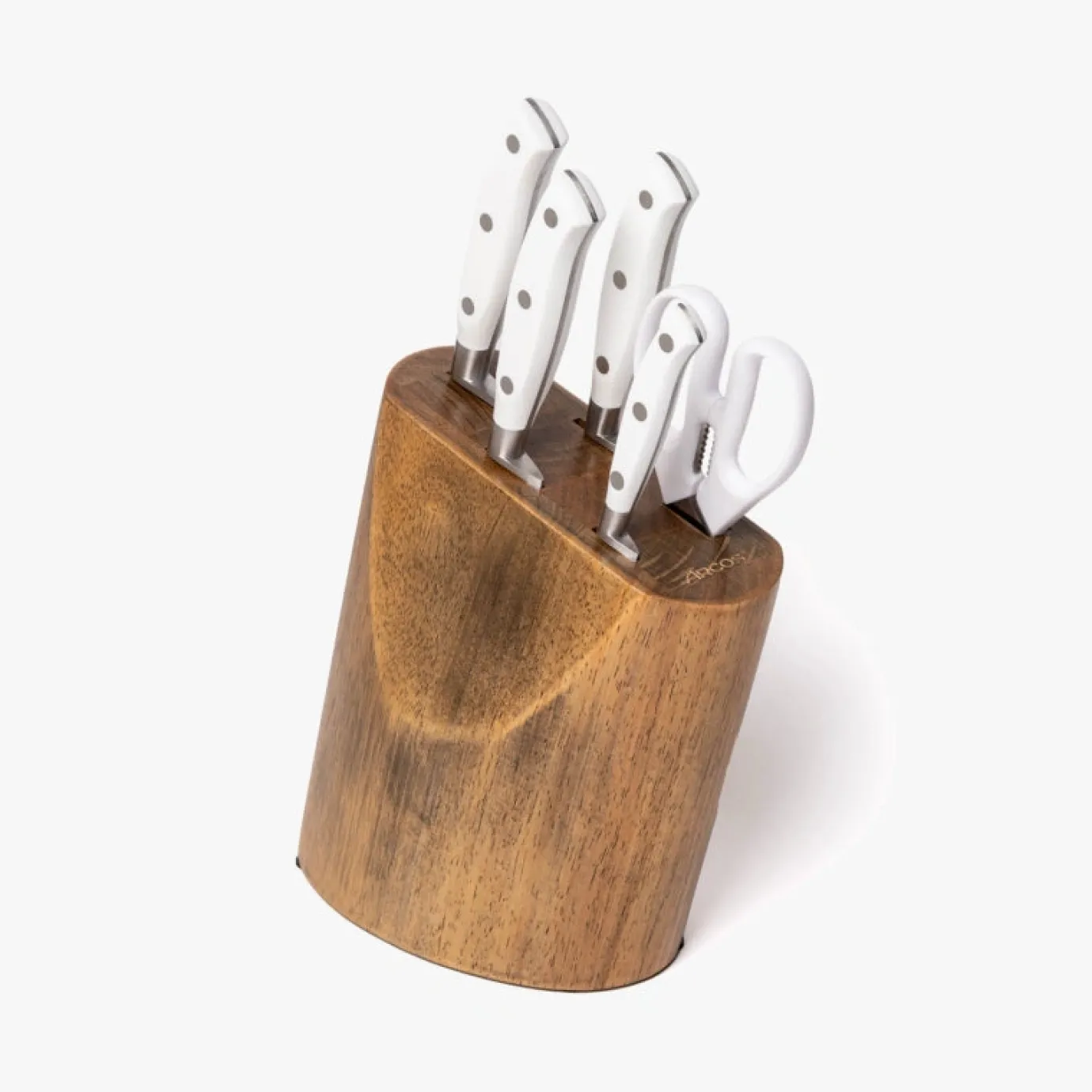 ARCOS Juegos De Cuchillos De Cocina|Juego Cocina 4 pzas. Serie Riviera Blanc + Tijeras + Taco Madera