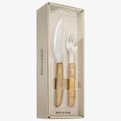 ARCOS Cuchillos Para Mesa|Juego de 6 pzas. Cuchillo Chuletero y 6 pzas Tenedor Madera de Chopo Comprimida