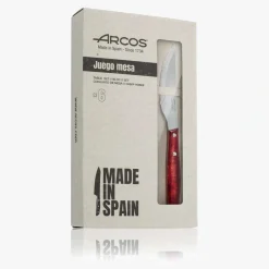 ARCOS Cuchillos Para Mesa|Set 6 Pzas. Cuchillo chuletero Madera de Chopo Comprimida Tinte Rojo
