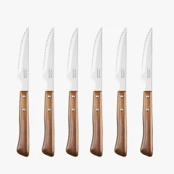 ARCOS Cuchillos Para Mesa|Set 6 pzas. Cuchillos Chuleteros Madera de Haya Perlados