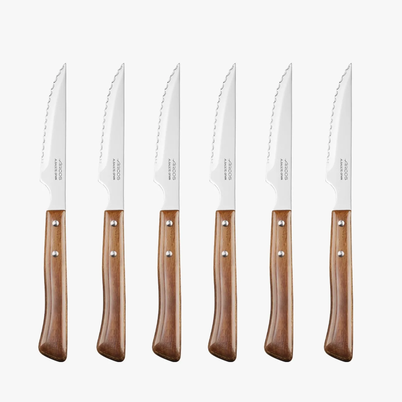 ARCOS Cuchillos Para Mesa|Set 6 pzas. Cuchillos Chuleteros Madera de Haya Perlados