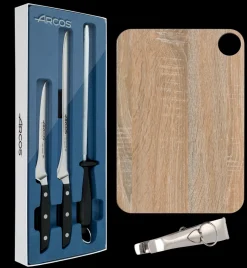ARCOS Cuchillos Para Carne|Set Jamonero Serie Manhattan, tabla y pinzas jamón