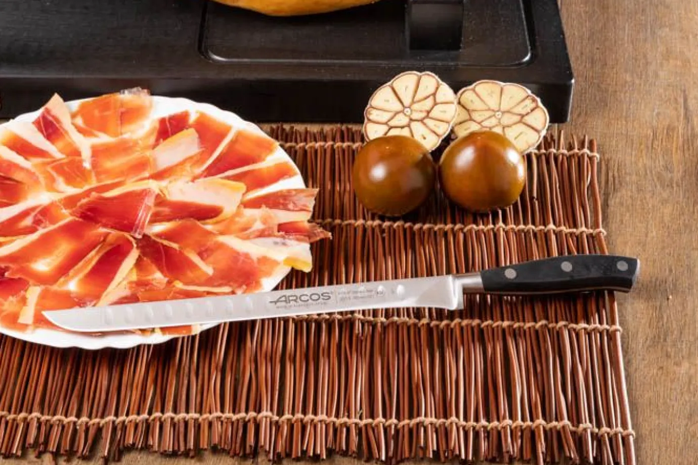 ARCOS Cuchillos Para Carne|Set jamonero Serie Riviera y Soporte de Jamón